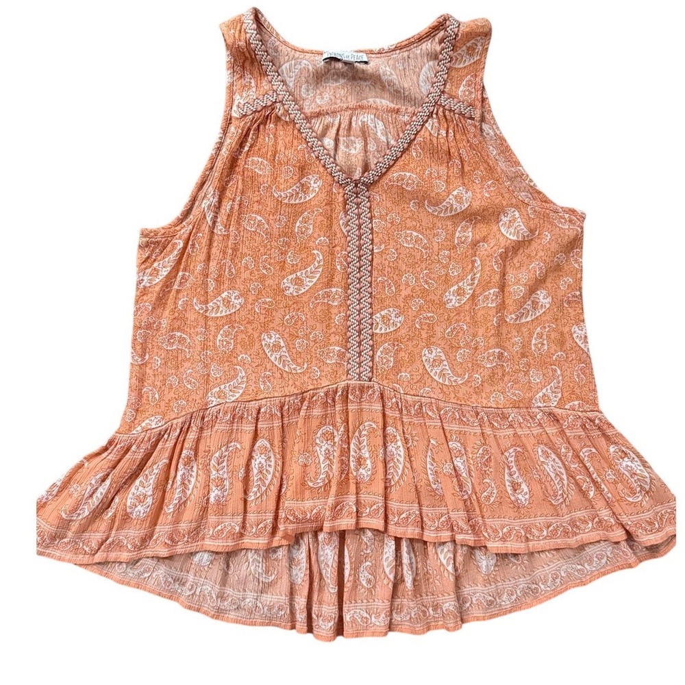 Patrons‎ of Peace Orange Paisley Peplum Sleeveless Top Size S Boho Chic Coastal